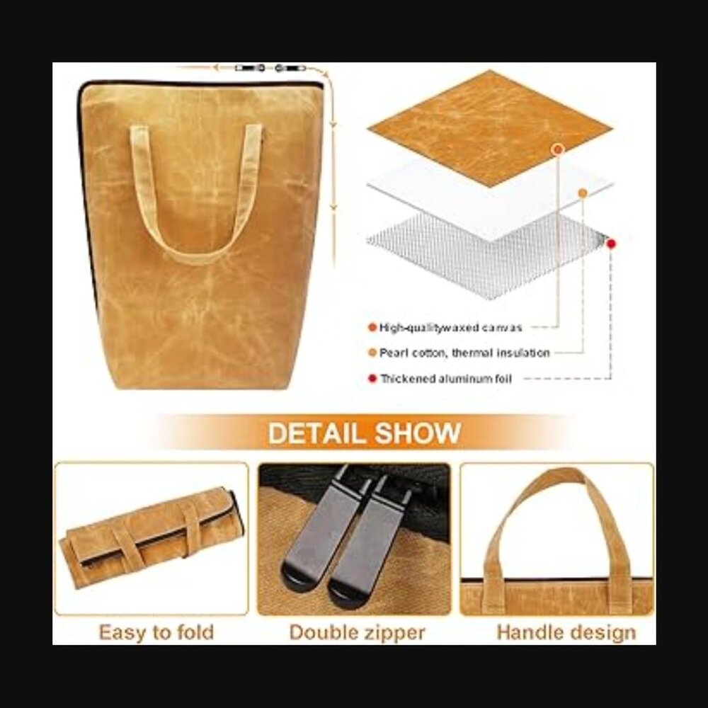 Hoywoul BBQ Meat Blanket Insulated Thermal Food Carrier Bag Waxed Canvas